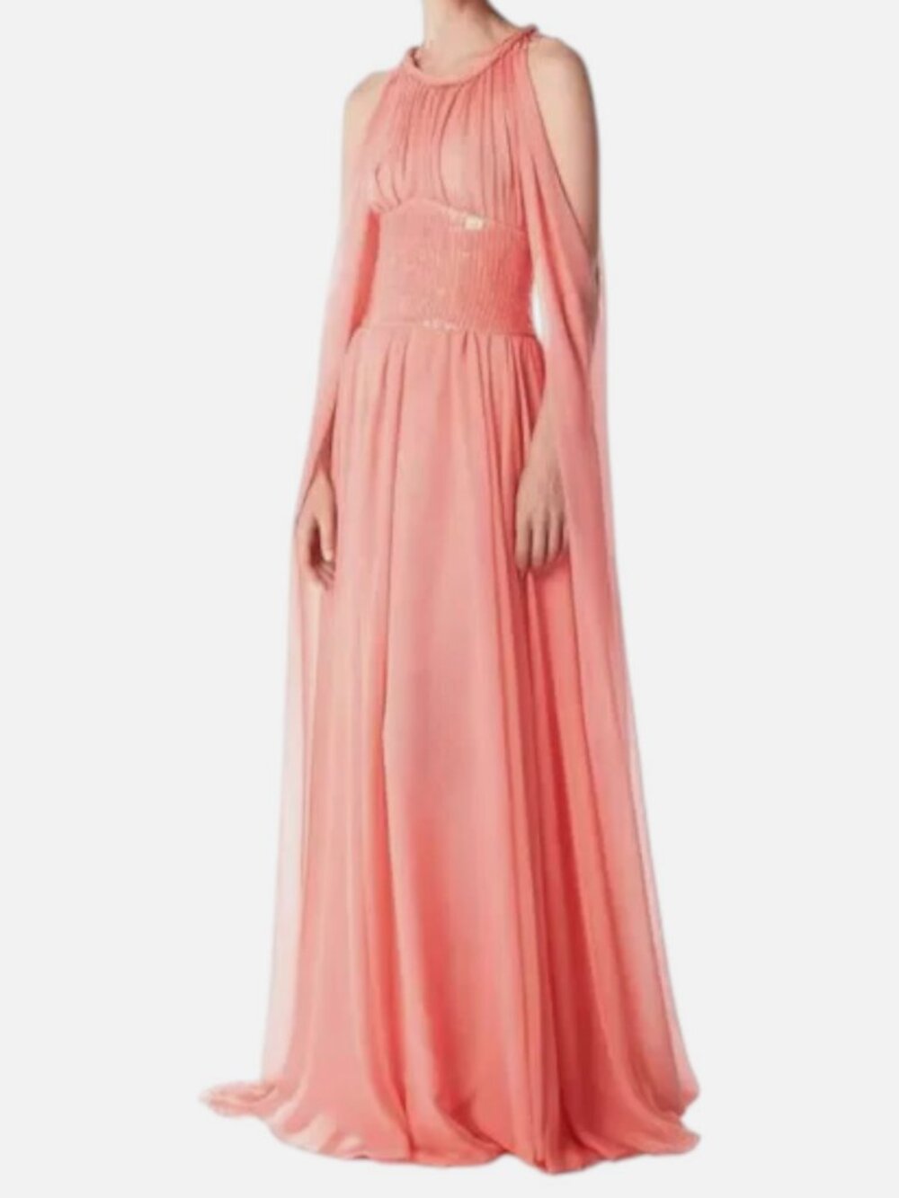 Ozgur Masur Women's Pink Chiffon Sequins Corset Cape Gown Dress Size 36